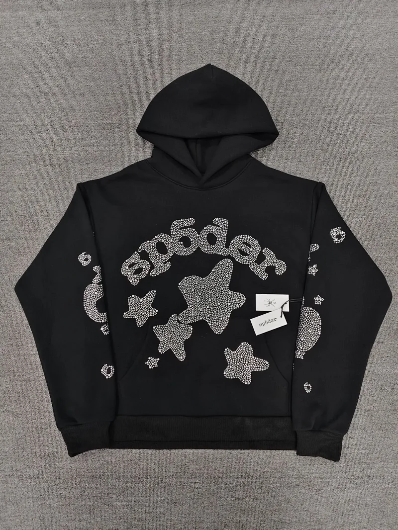 Cross-border original full hot diamond hoodie 1:1 high quality heavy duty loose fleece SP5der hoodie and sweatpants set