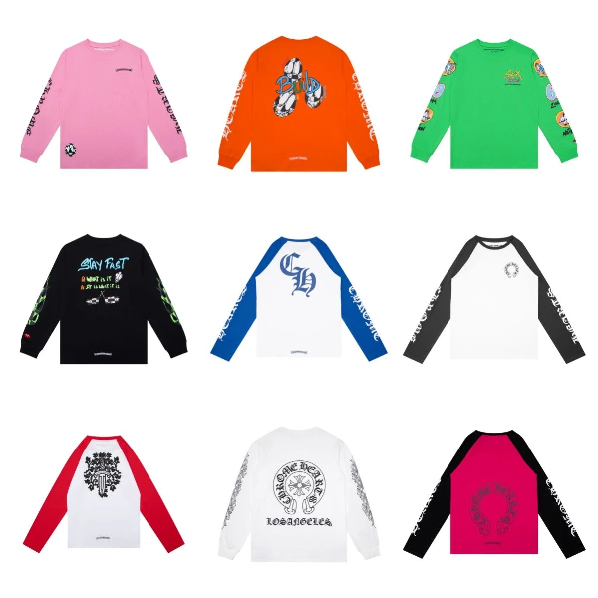 Cross-border correct version of Crochrome Heart high quality double yarn cotton men’s and women’s printed long sleeve t-shirt