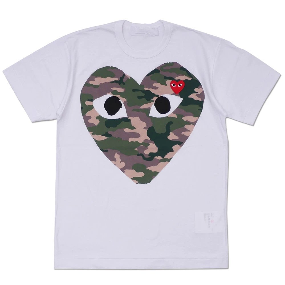 Trendy brand HEYPLAY Japanese cotton short sleeve t-shirt peach heart men’s and women’s camouflage big heart couple style