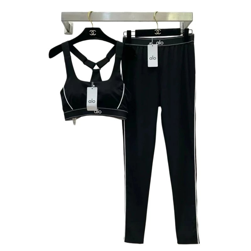 [DX82-5] Pilates Yoga Pants Running Sports Fitness Pants Set Women’s Vest with Chest Pad Shockproof