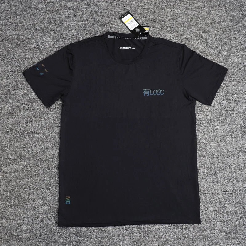 Summer European and American sports quick-drying short-sleeved t-shirt men’s summer loose fitness elastic round neck large size casual top