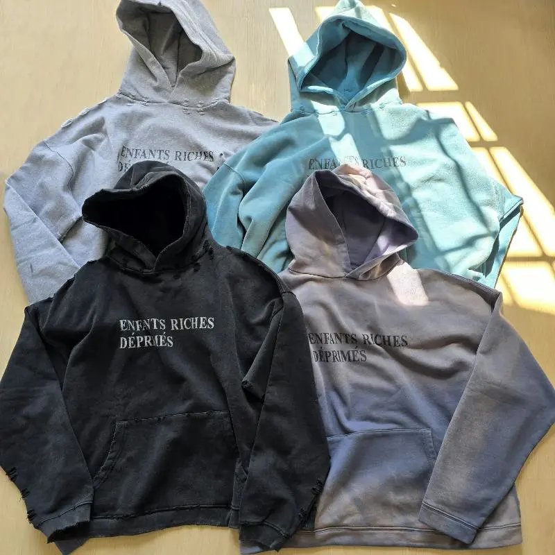 ERD GRJKD Melancholy Rich Second Generation Washed Distressed Heavy Duty Hoodie Casual Loose Hoodie Men