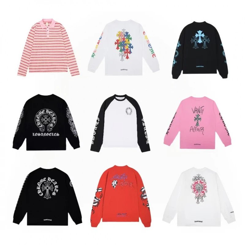 2025 new CH crochet cross horseshoe Sanskrit 3D digital printing long sleeve for men and women