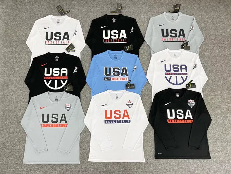 Summer basketball training quick-drying breathable sportswear, USA Dream Team quick-drying long-sleeved T-shirt warm-up sports basketball court suit