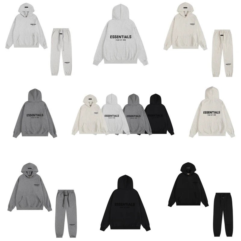 Cross-border hot sale FEAR OF GOD double line black letter flocked essentials trendy brand FOG hooded sweatshirt for men