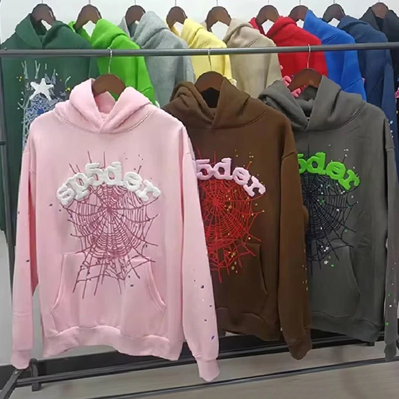 Overseas stock high quality 420g fleece hoodie sp5der55555 foam printing trendy brand sweatshirt