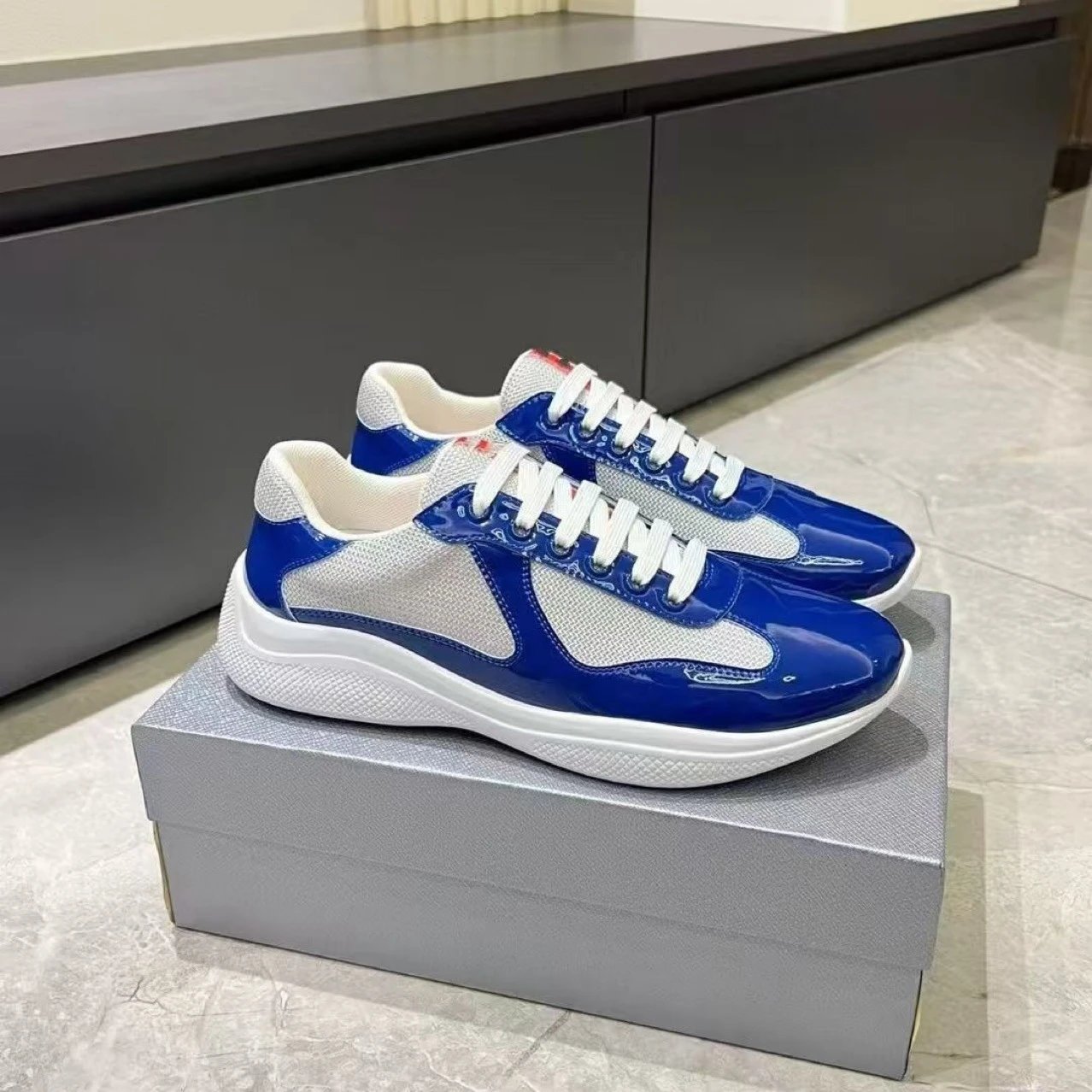 Instant delivery of foreign trade Americas cup P home bright leather mesh breathable casual fashion sports patent leather men’s shoes