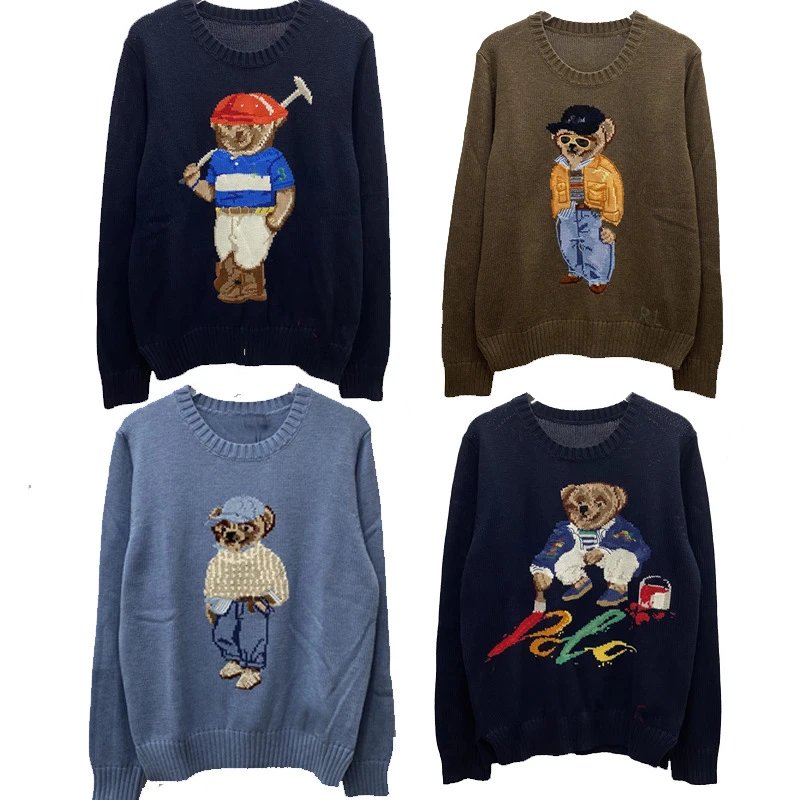 cartoon bear sweater letter sweater top women’s delicate jacquard cartoon bear sweater high quality autumn and winter