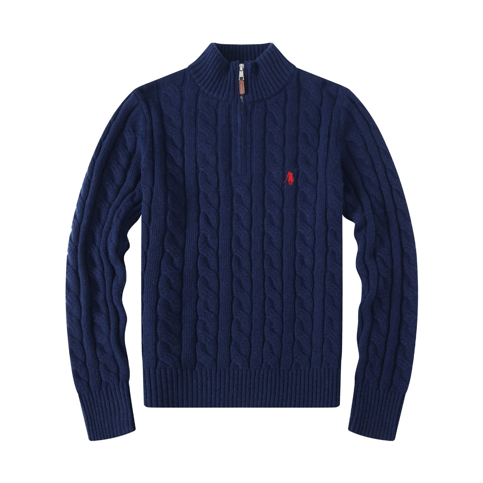 Cross-border trade autumn and winter men’s sweater pony standard half-zipper thick twist casual wool sweater trend