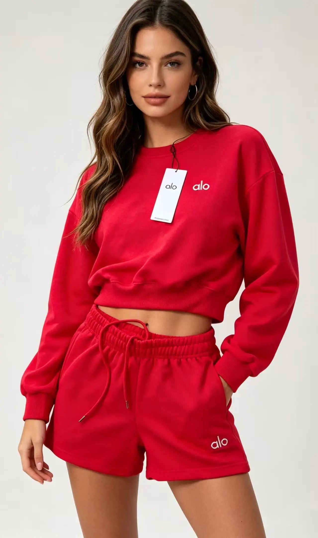 HQ*alo*women* Cotton Crew Neck Sweatshirt & Shorts Set