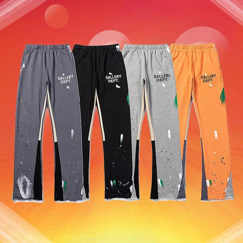 Hand painted splashed ink patchwork drawstring retro high street casual sweatpants slightly flared long pants men