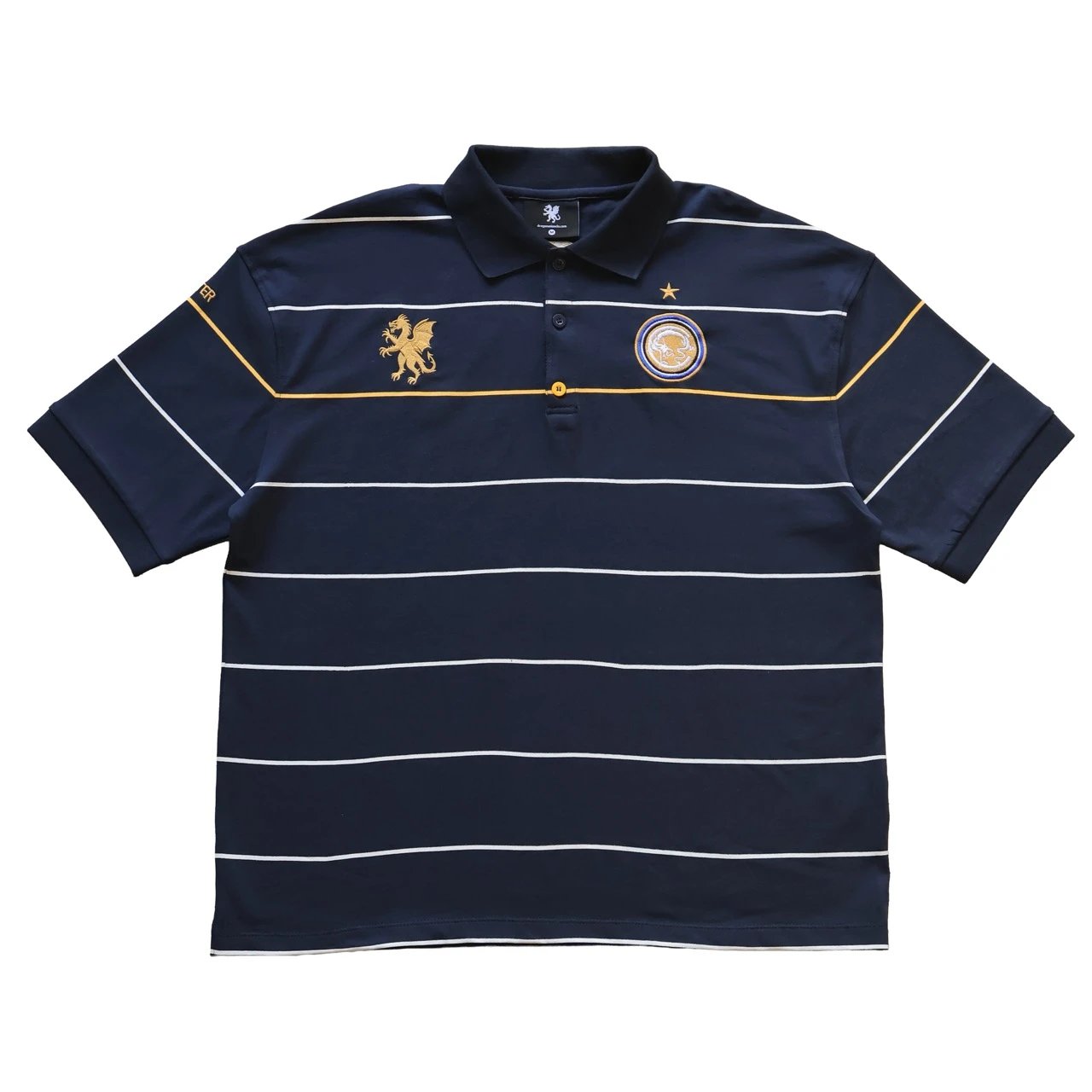 Vintage Terrace Polo Shirt Navy Blue Vintage Striped Fan Polo Shirt Navy Blue Short Wide Fit