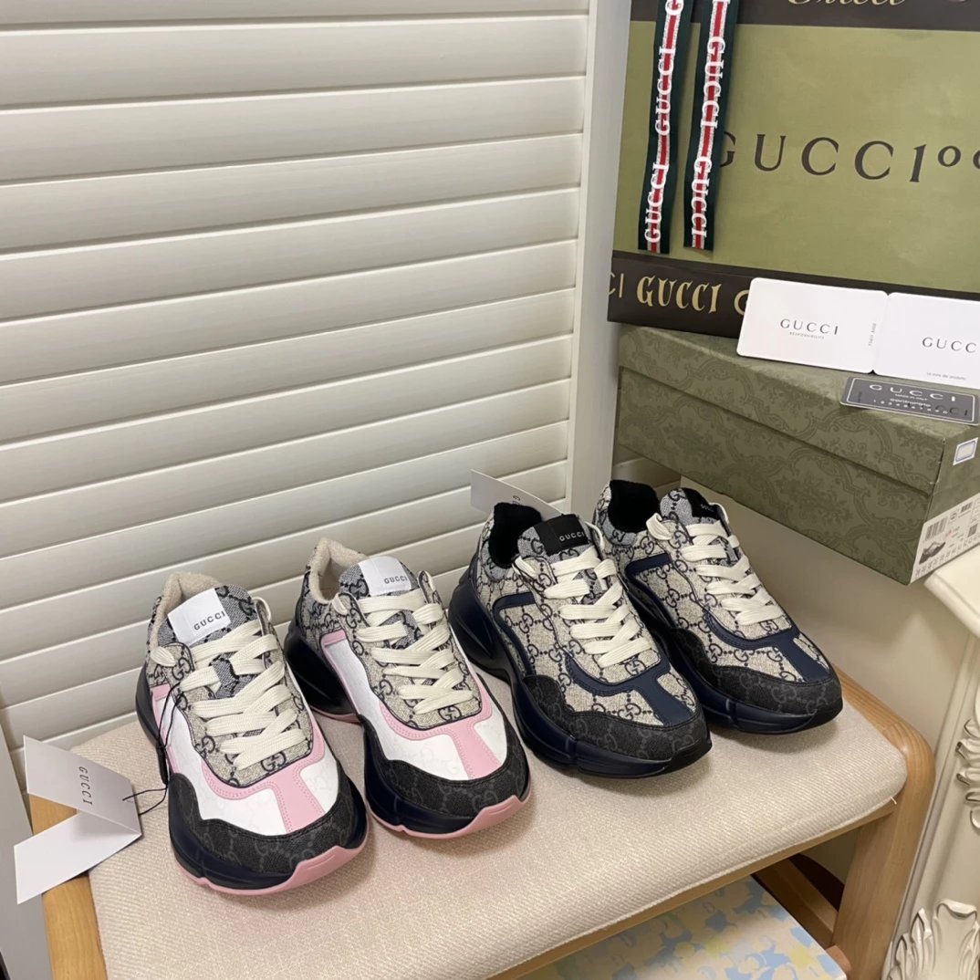 G Family Rhyton Dad Shoes New Color Print Limited Retro Platform Height Shoes 528892 Little White Shoes