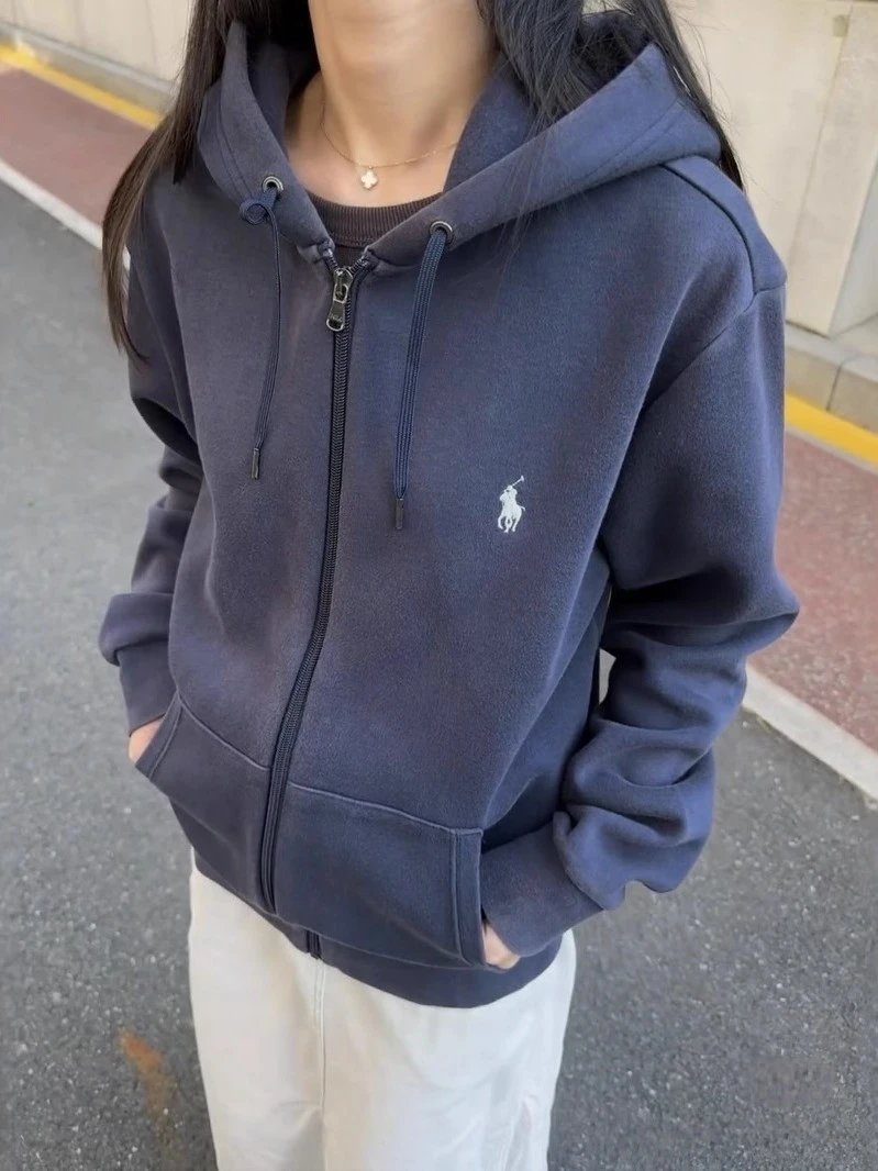 Cross-border 10-color RL basic pony embroidery logo hoodie men’s and women’s zipper jacket trendy