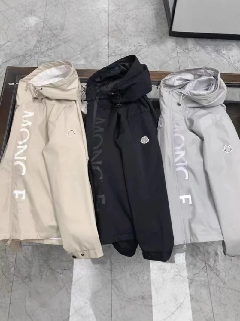 European station jacket men’s European goods 2025 spring new fashion letter print slim fit hooded jacket