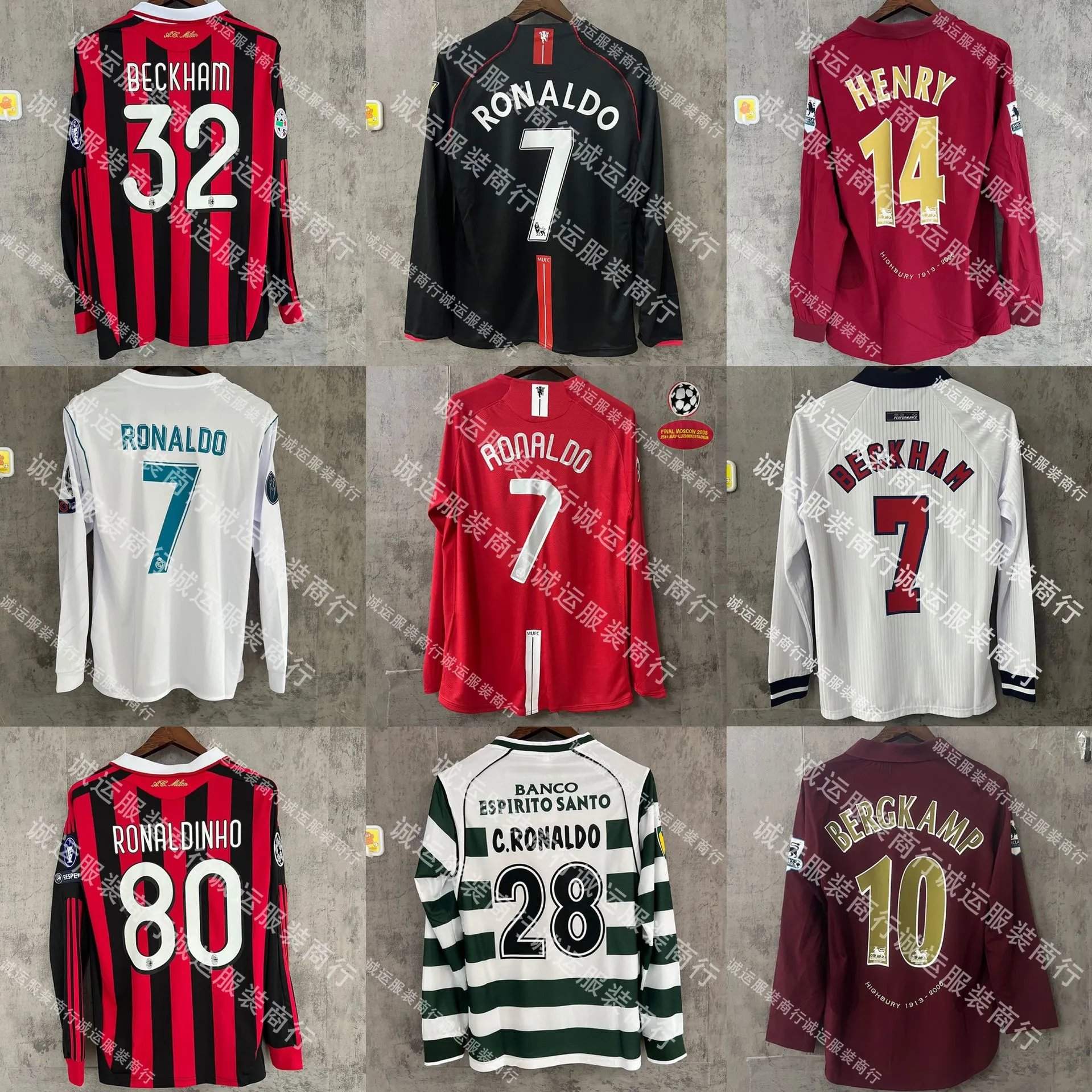 Wholesale Retro Manchester United Red Devils Long Sleeve Collection No. 7 Ronaldo V-neck Retail Champions League