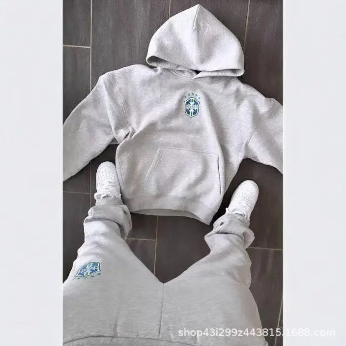 New autumn and winter trendy brand fashion print pullover long sleeve hooded sweater suit men’s casual all-match jacket trendy