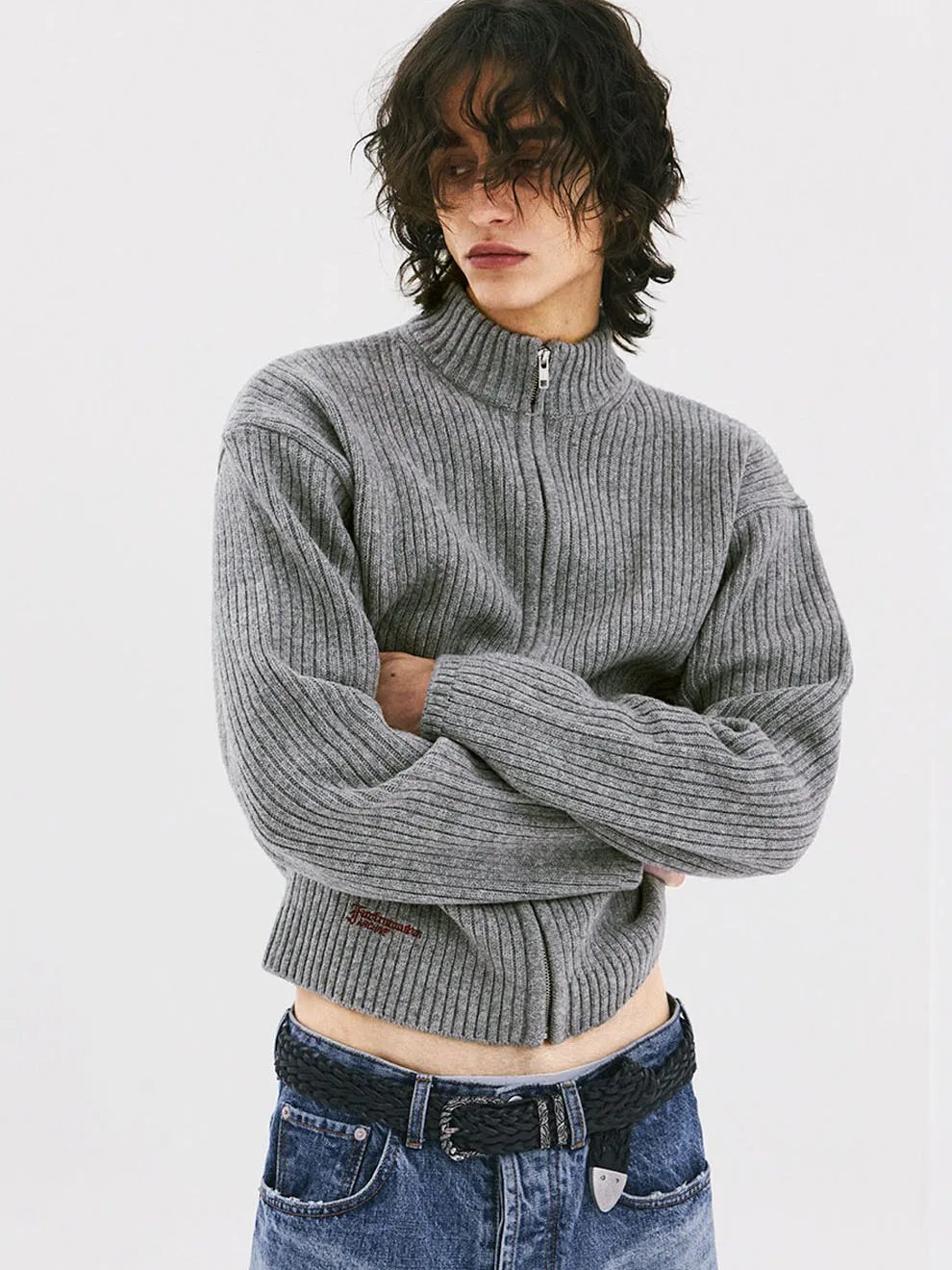 Current FarArchive 26ss Tailored Stand Collar Knitted Wool Zip Jacket Embroidered Short Jacket Old Money Style