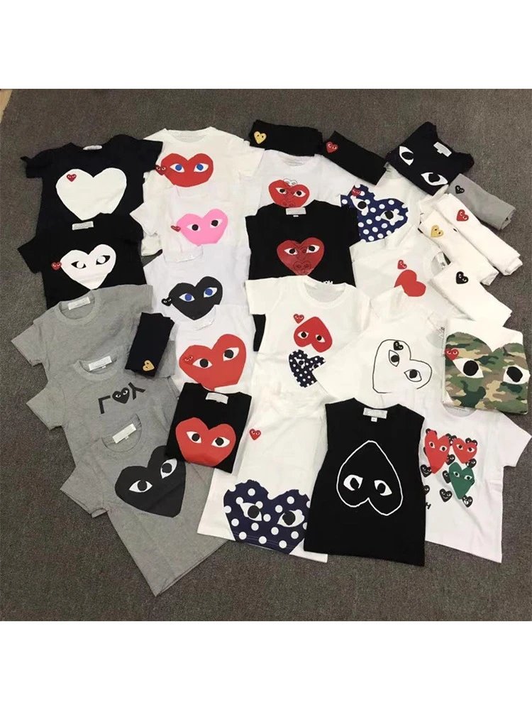 Trendy Kawakyu T-shirt, cotton, short sleeve, Japanese play, love embroidery, peach heart, short sleeve, male and female couples