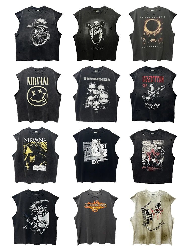 Trendy brand vintage VTG heavy duty washed old high street American vintage loose shoulder vest sleeveless t-shirt for men