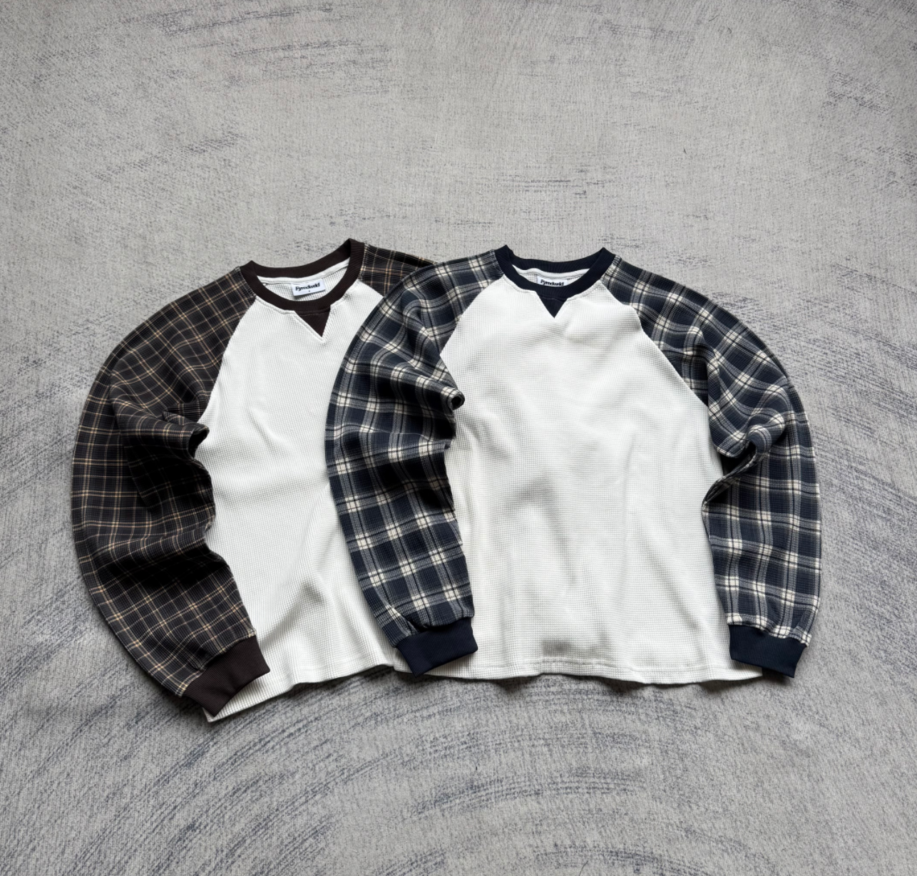 Fyredwrld Vintage Check Patchwork Waffle Long Sleeve