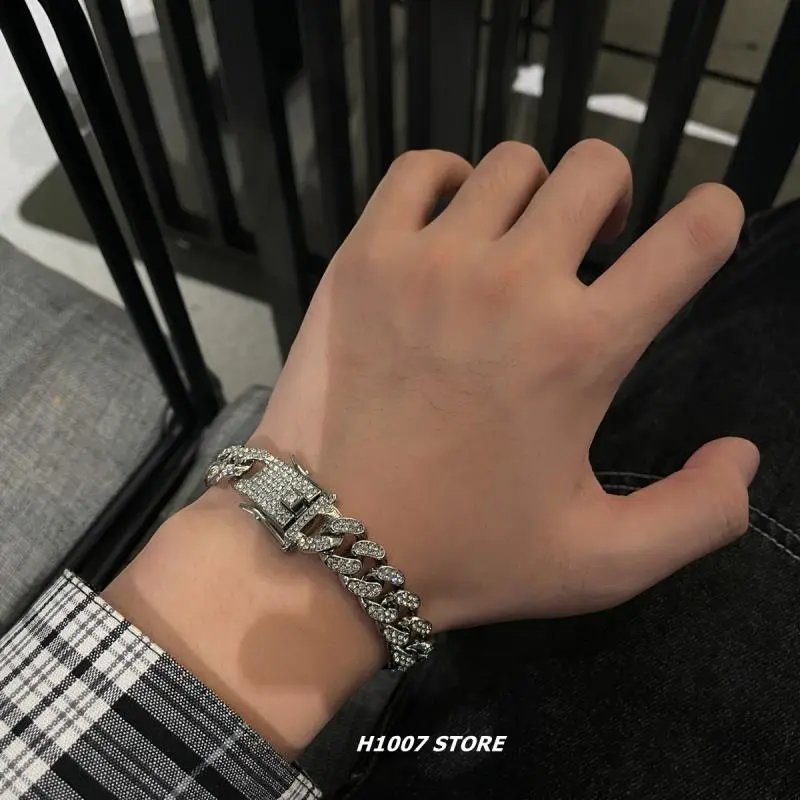 Alloy Jewelry Cuban Bracelet Electroplated Full Diamond Zinc Alloy European and American Hip Hop Men’s Jewelry Wholesale-MLMLSPTS0707