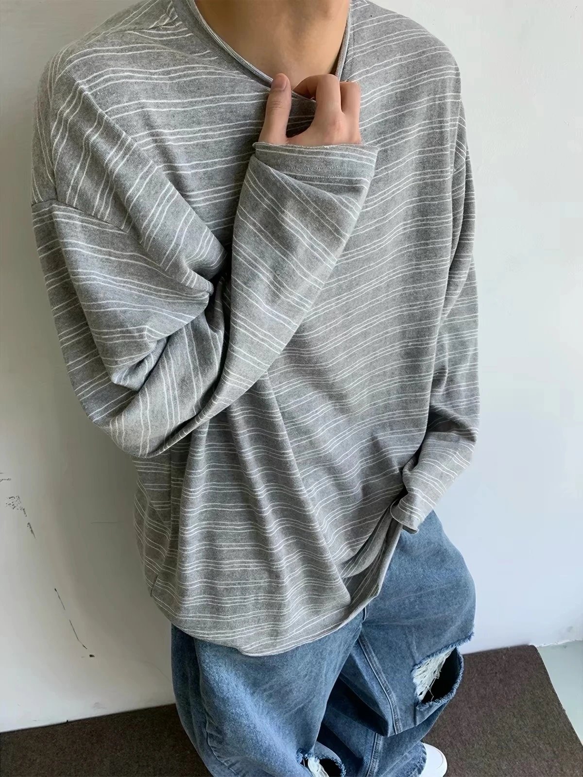 C*lehenry Striped Long Sleeve Gray