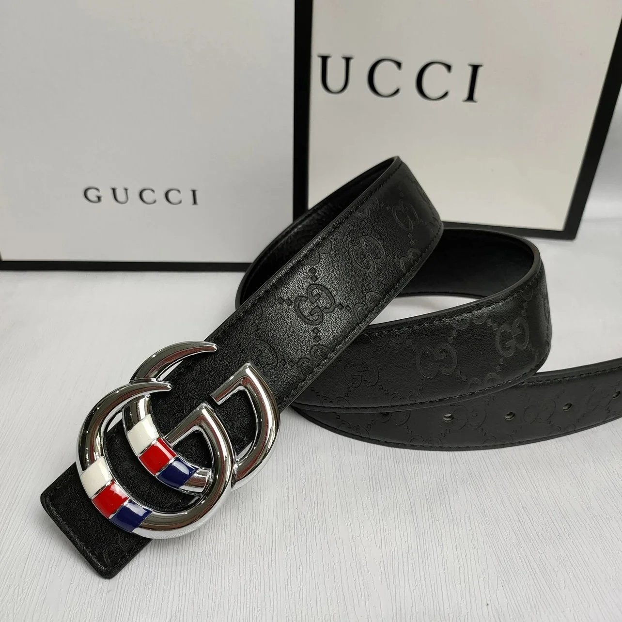 High-end G family buckle belt men’s leather 2024 new embossed belt men’s British first layer cowhide belt