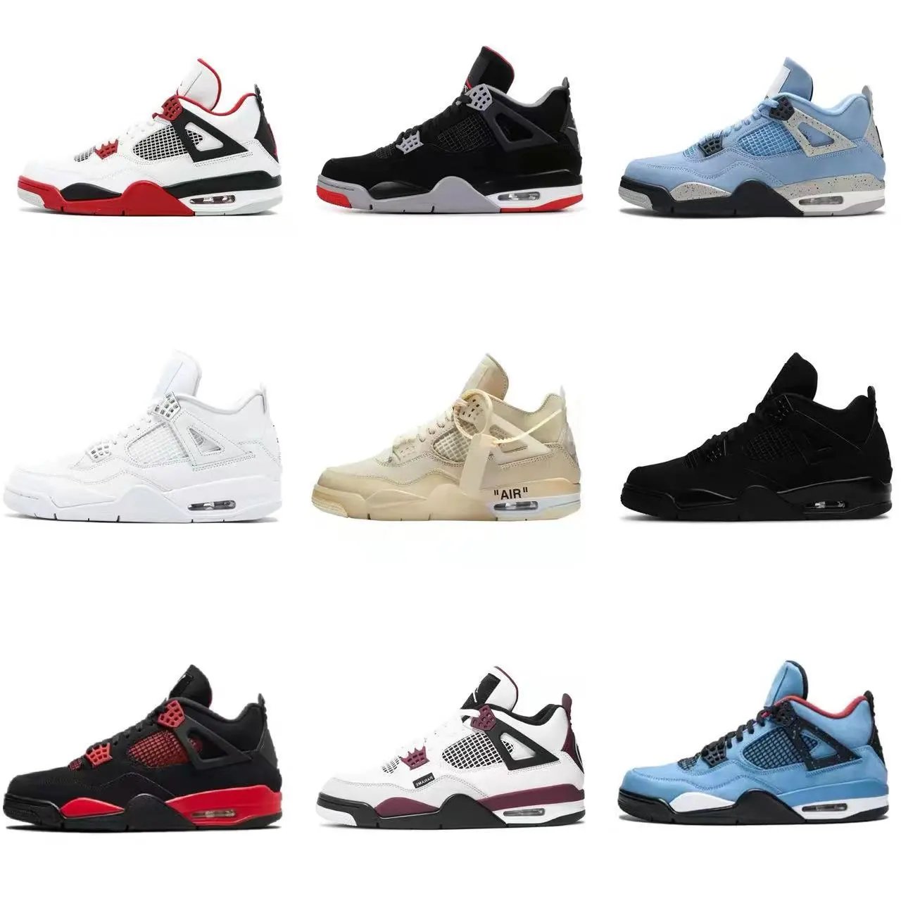 AJ4 white cement college blue big Paris air cushion basketball shoes Joe 4 non-slip wear-resistant casual sports running shoes for men and women