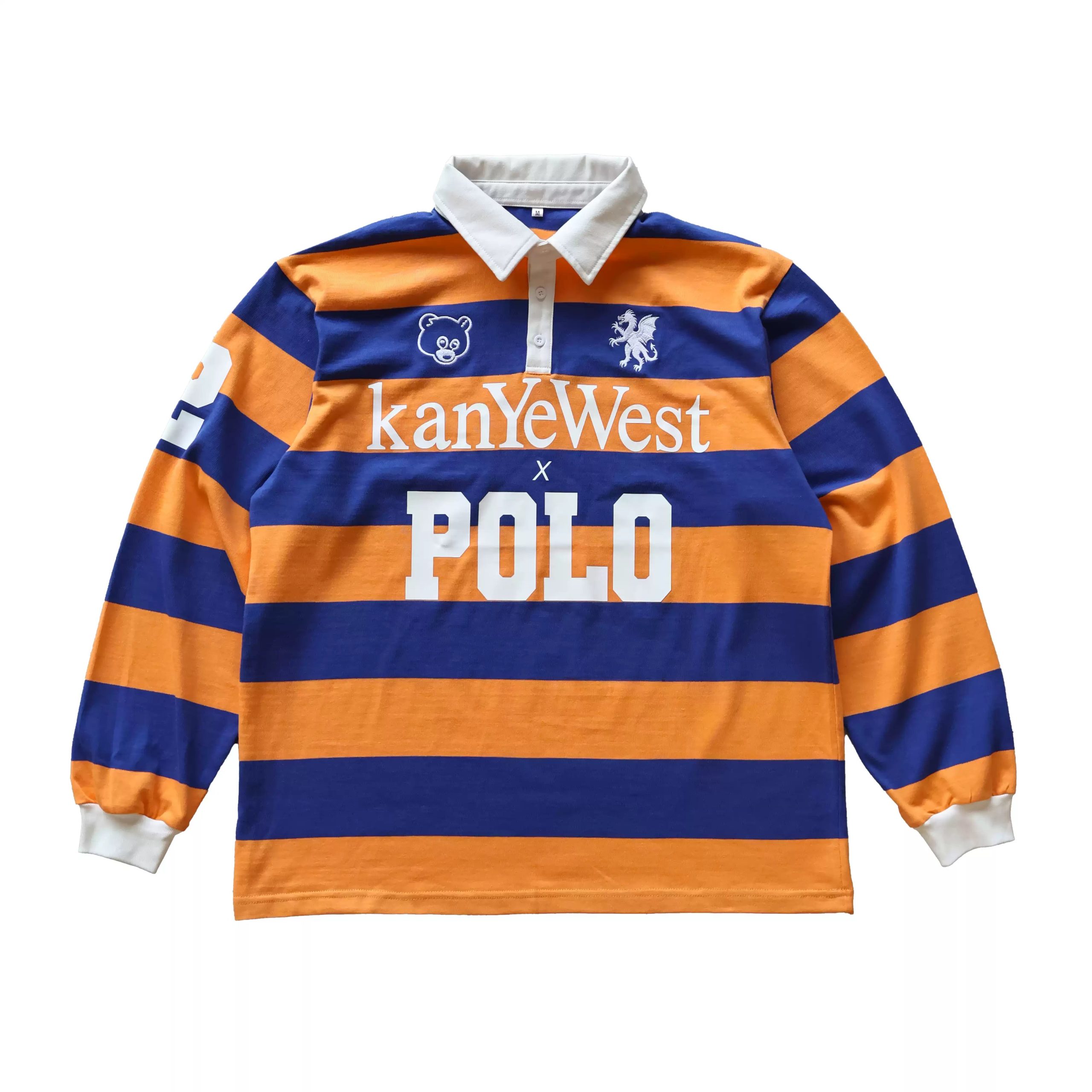 Vintage stripe color blocking polo retro contrast stripe polo embroidery print