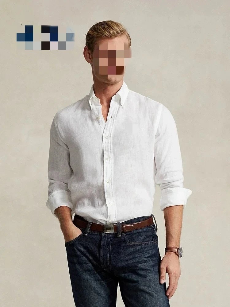 RL classic fit linen shirts for men and women, available in twee colors linen shirt (long sleeve) C