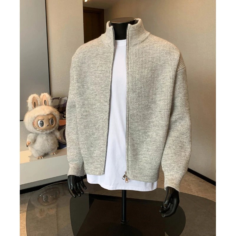 cleanfit zipper sweater men’s autumn Korean laid-back luxury sweater American stand-up collar cardigan jacket