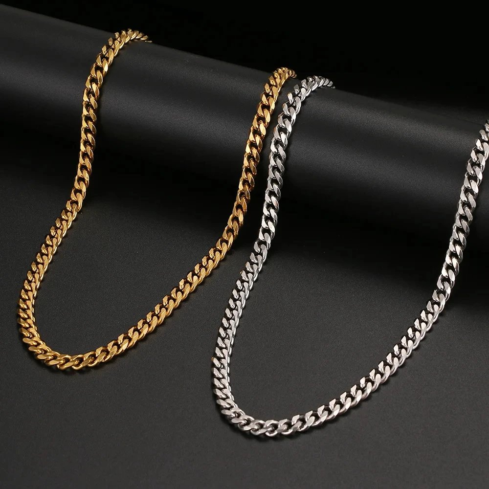Hip-hop versatile Cuban chain European and American fashion titanium steel necklace men’s sweater chain pendant personality trend