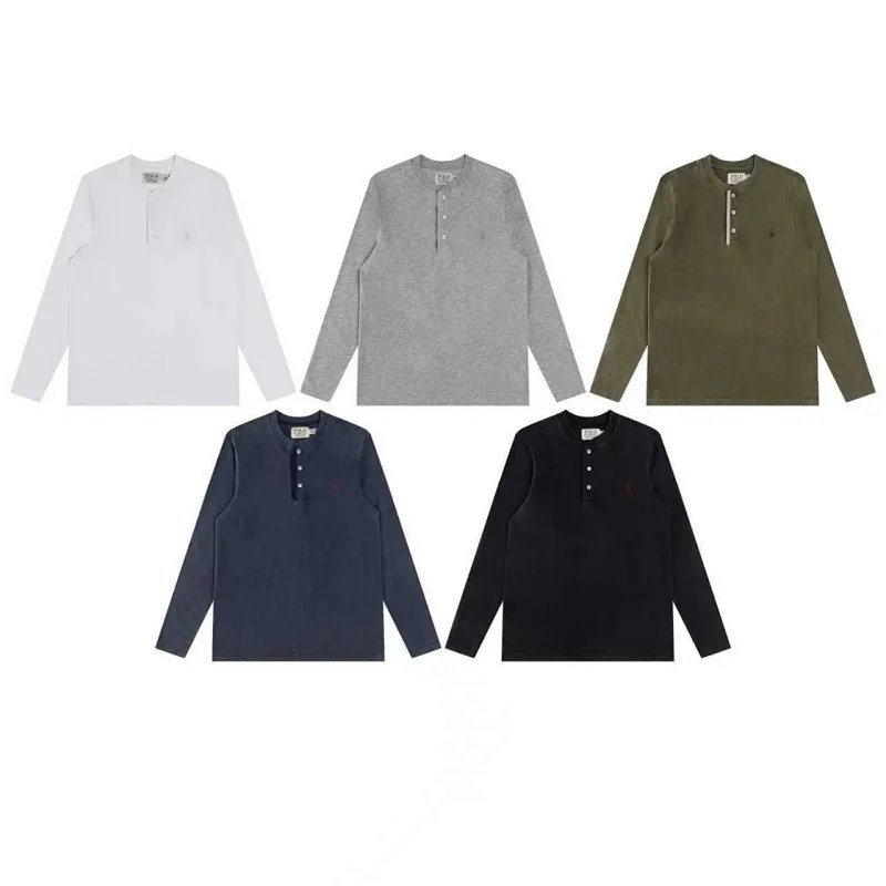 Washed Heavy Industry Brushed Distressed Henry Neck Long Sleeve T-shirt-LSA