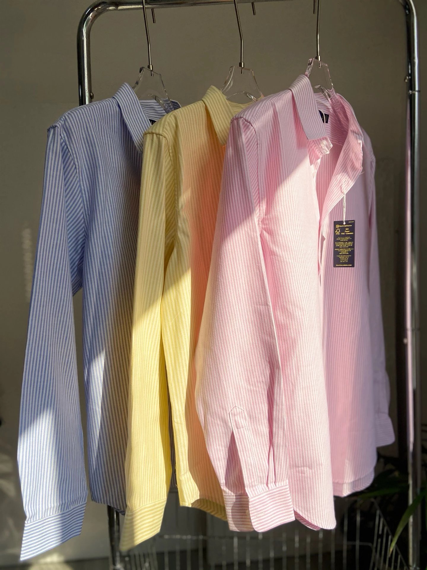 2214 B43 RL striped oxford shirt for men and women (colorful horse) rough four-color striped oxford shirt