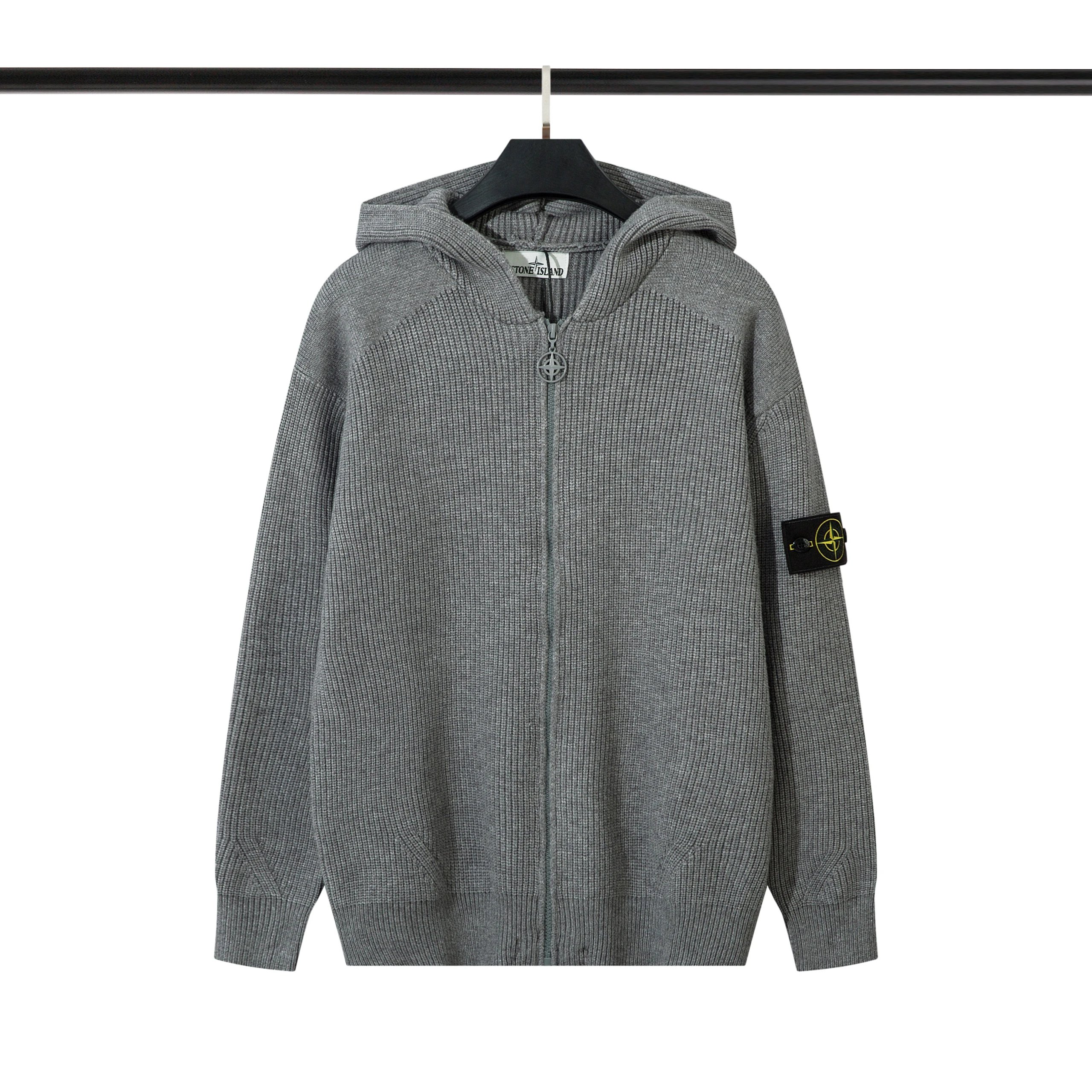 new zipper open chest hooded collar knitted sweater