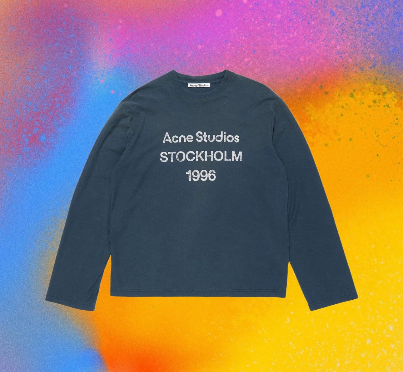 main_orig_97-3 (In Stock) Independent SS1996 Distressed Letter Print/Blue Long Sleeve/Distressed Stained Technology/Hand-painted Neckline Details/Cotton and Linen Fabric/