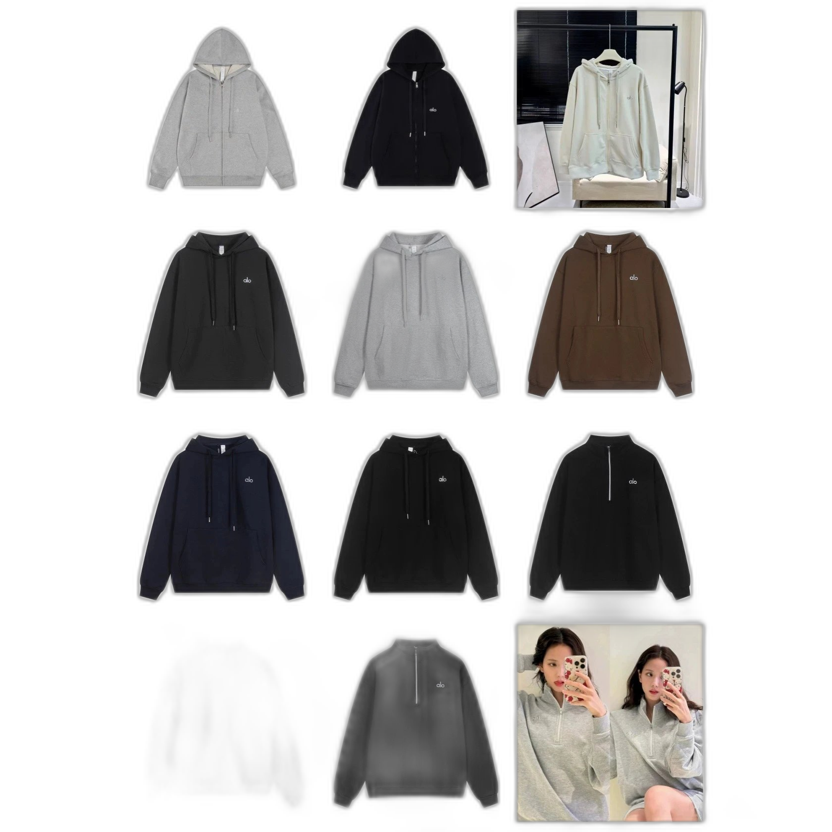 round neck hooded sweater set loose casual shirt zipper casual men and women
