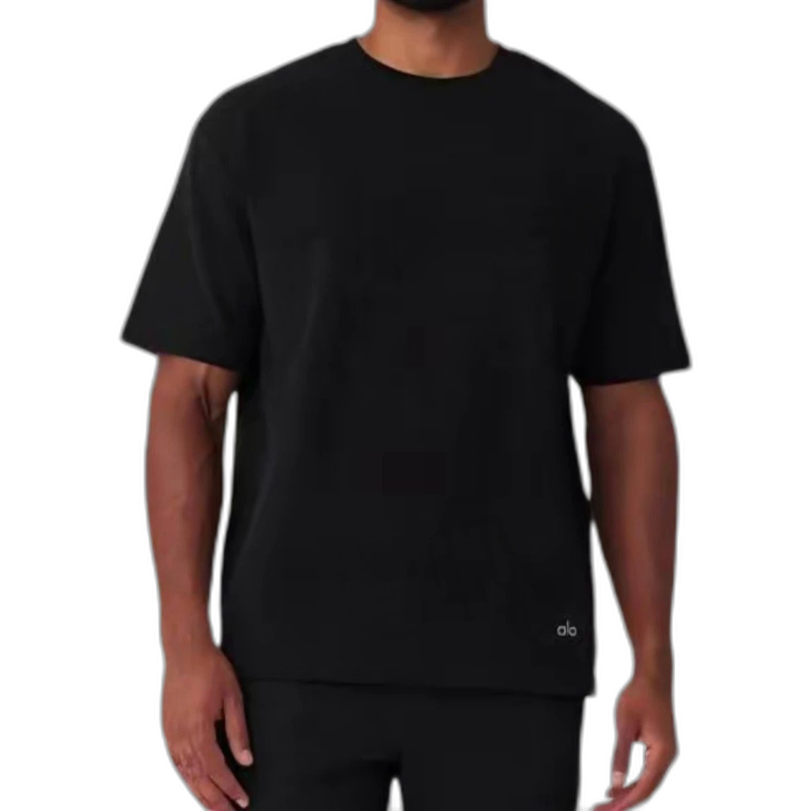 2025s American trendy brand summer new heavy weight ALO thread label round neck loose and versatile short sleeve for men and women couples
