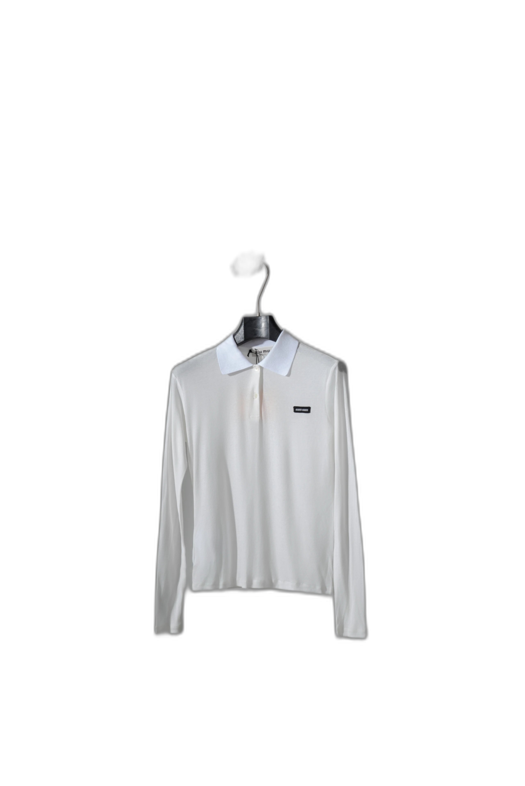 Produced by Cola – MIU style white black strong twist ultra-fine needle rowan tulle polo shirt