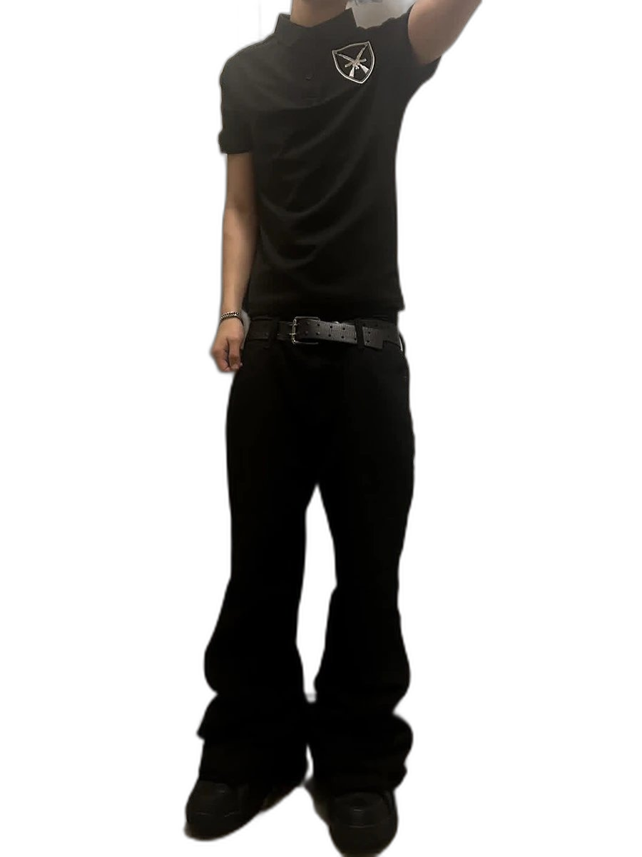 American shirt from the street 270g beaded cotton heavy weight black lapel t-shirt slim fit simple summer short sleeve