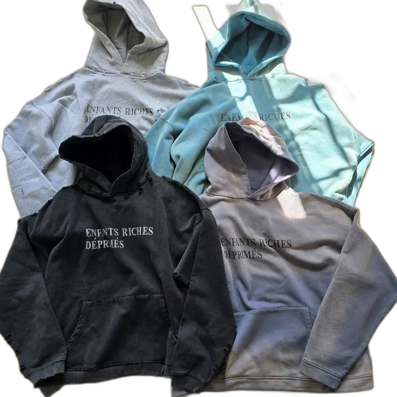 ERD GRJKD Melancholy Rich Second Generation Washed Distressed Heavy Duty Hoodie Casual Loose Hoodie Men