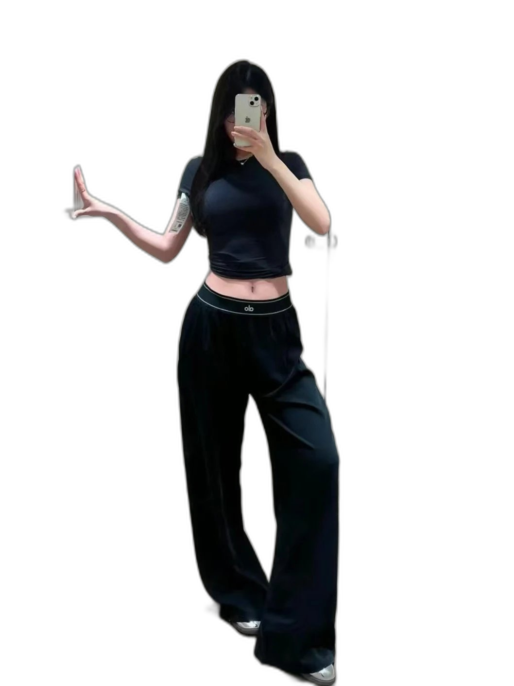ALO popular style, loose fit, versatile, slim, straight-cut, quick-drying casual pants, women’s reflective lettering casual sports pants