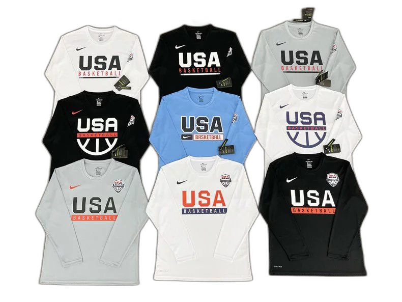 Summer basketball training quick-drying breathable sportswear, USA Dream Team quick-drying long-sleeved T-shirt warm-up sports basketball court suit