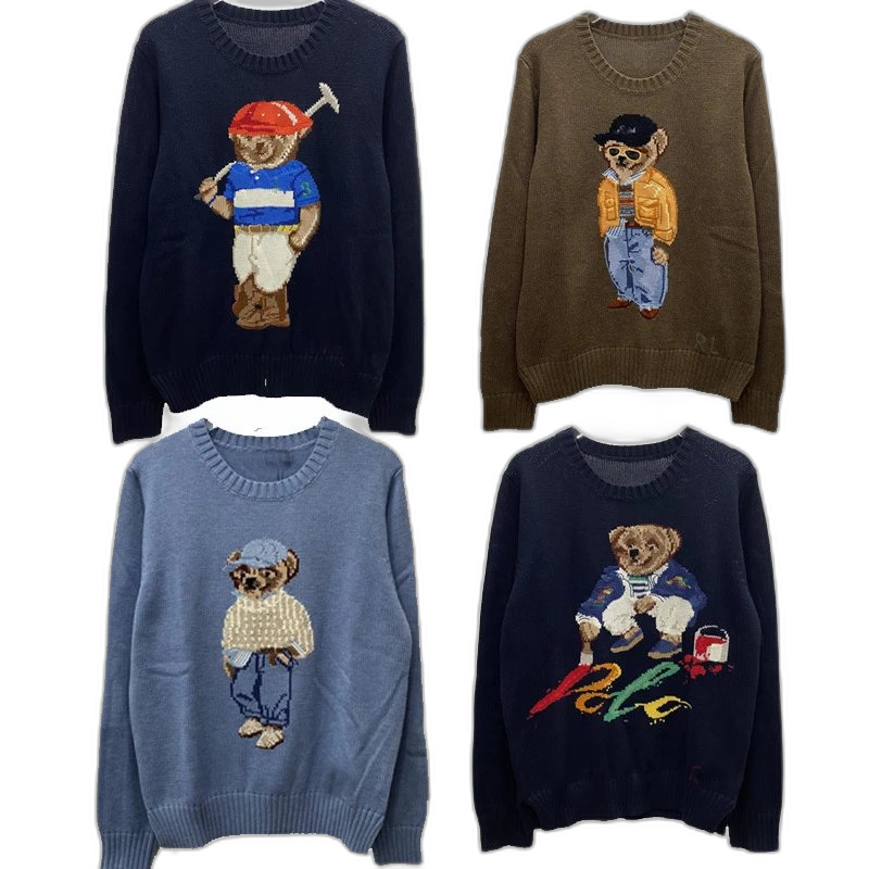 cartoon bear sweater letter sweater top women’s delicate jacquard cartoon bear sweater high quality autumn and winter
