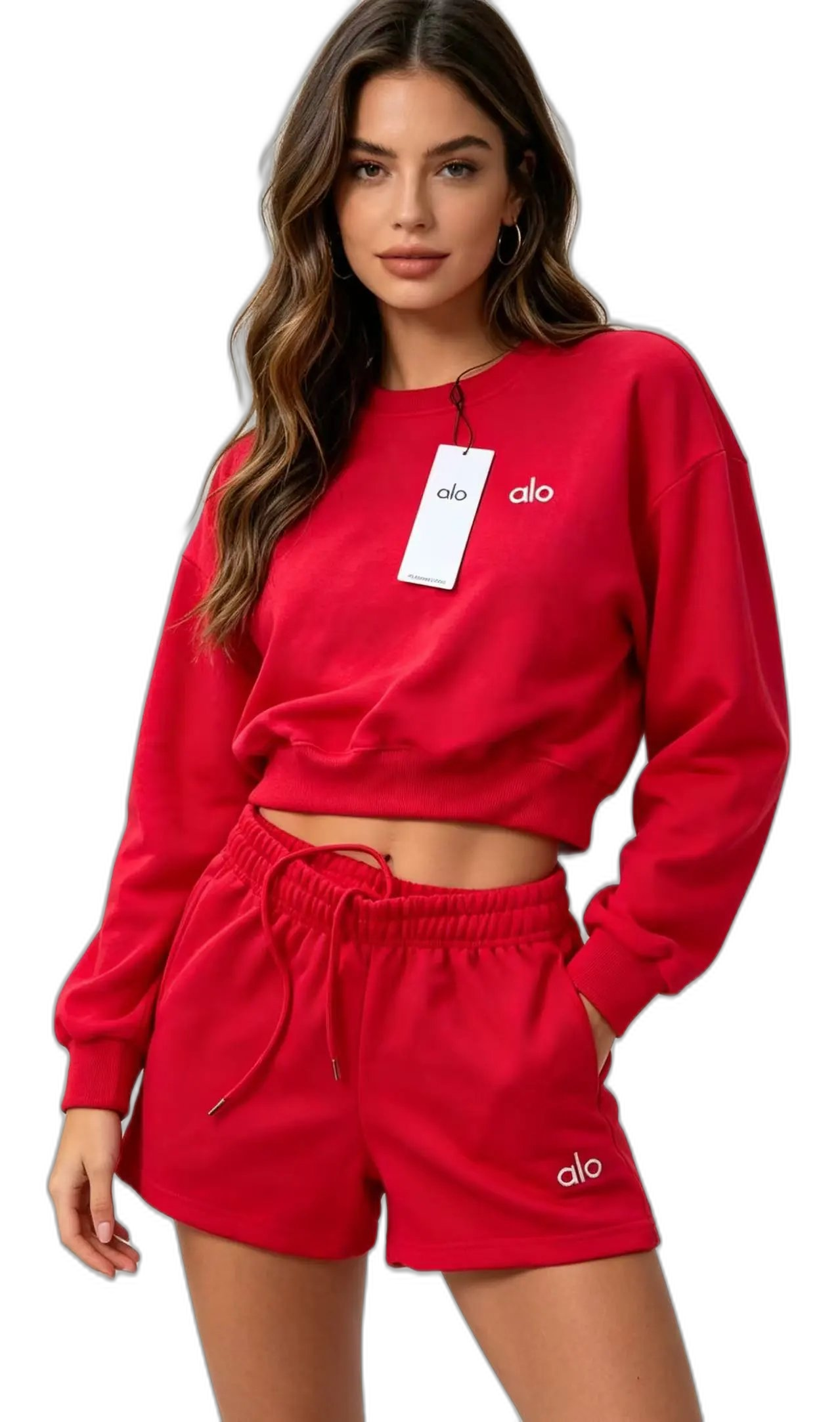 HQ*alo*women* Cotton Crew Neck Sweatshirt & Shorts Set