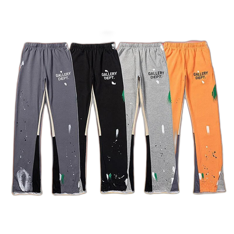 Hand painted splashed ink patchwork drawstring retro high street casual sweatpants slightly flared long pants men
