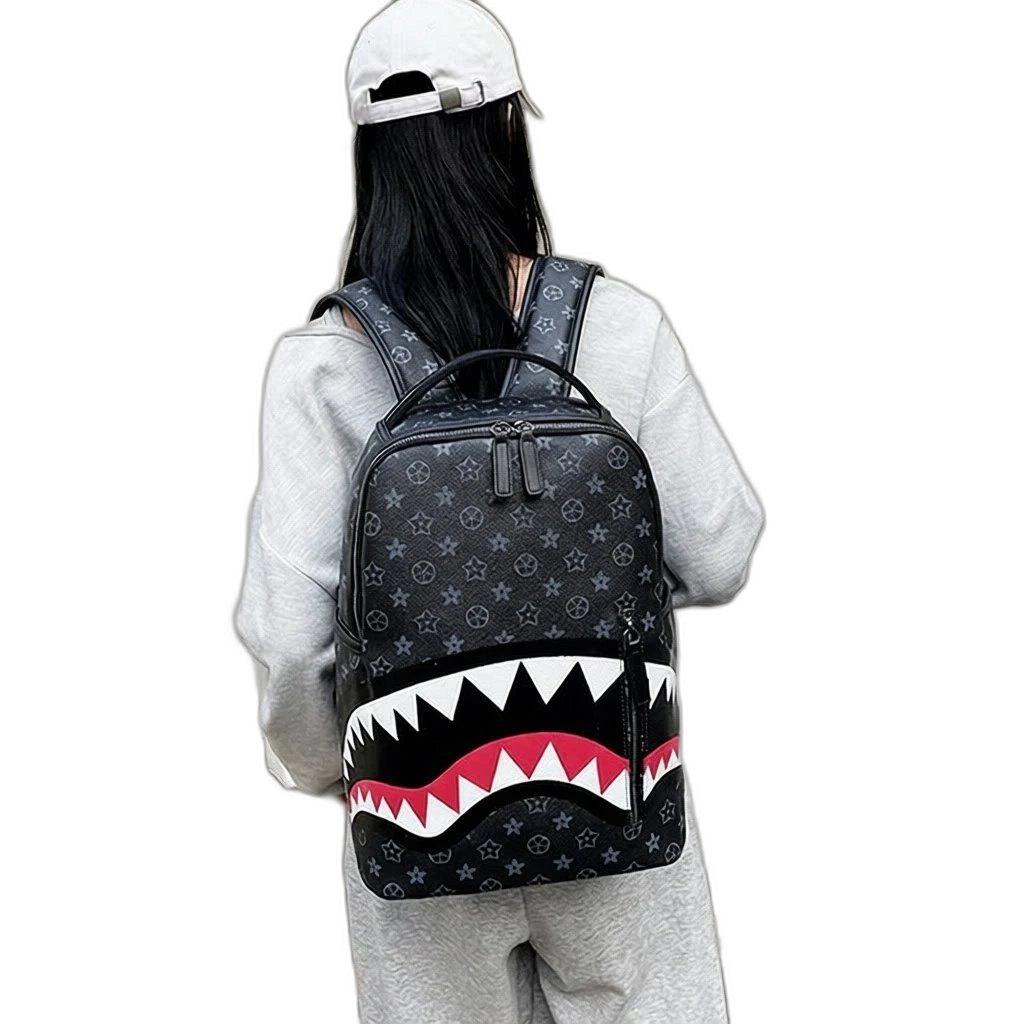 Men’s backpack, travel bag, fashion plaid backpack, student bag, large capacity, shark bag, street trend, male