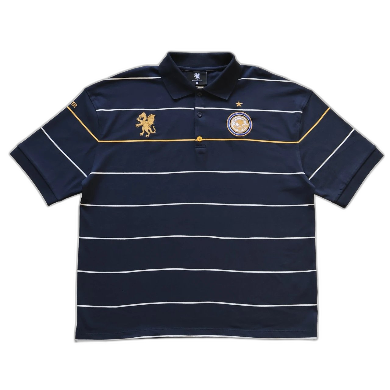 Vintage Terrace Polo Shirt Navy Blue Vintage Striped Fan Polo Shirt Navy Blue Short Wide Fit