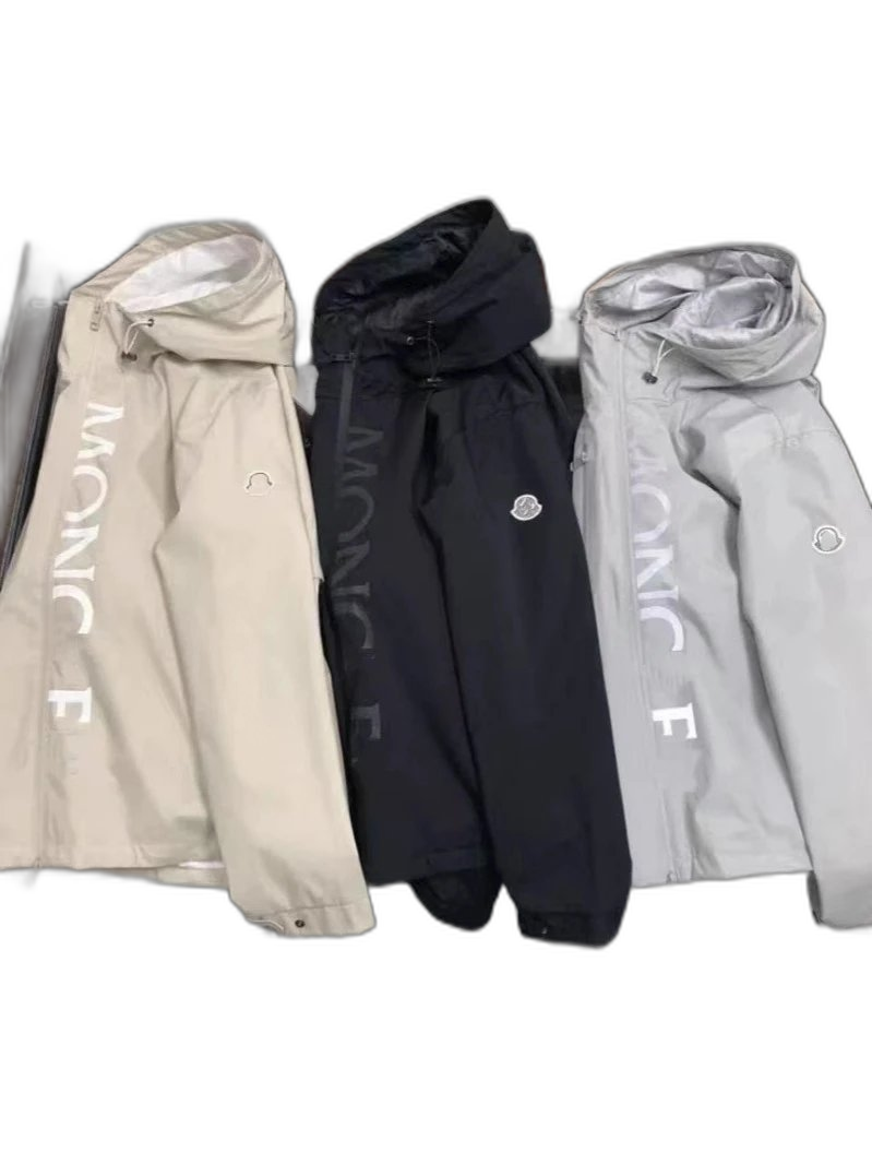 European station jacket men’s European goods 2025 spring new fashion letter print slim fit hooded jacket
